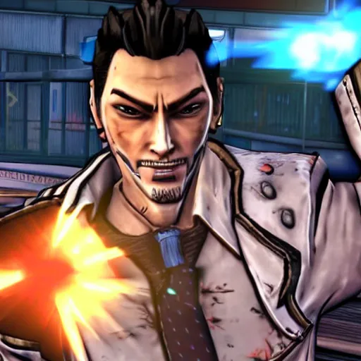 Prompt: Kazuma Kiryu in Borderlands 2