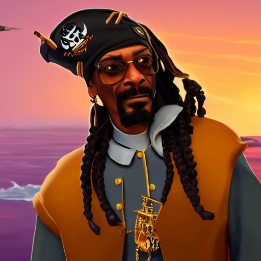 Image similar to Snoop dogg as a pirate in the game Sea of thieves, digital art, trending on artstation