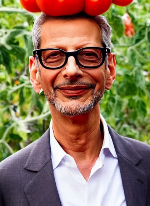 Image similar to jeff goldblum in a tomato outfit