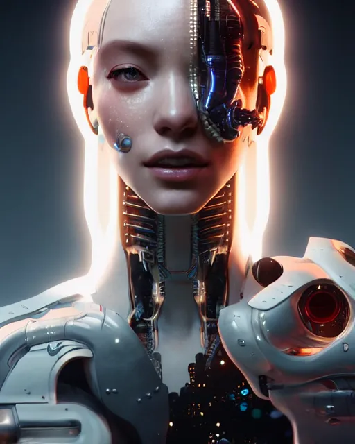 Prompt: beautiful digital painting of a stylish cyborg tokyo with high detail, real life skin, freckles, 8 k, stunning detail, works by artgerm, greg rutkowski and alphonse mucha, unreal engine 5, 4 k uhd