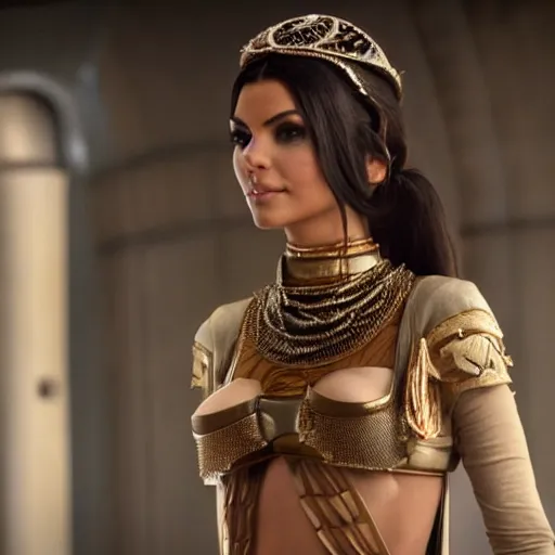 Image similar to victoria justice with kim kardashian body as princess padme in star wars episode 3, 8 k resolution, cinematic lighting, anatomically correct