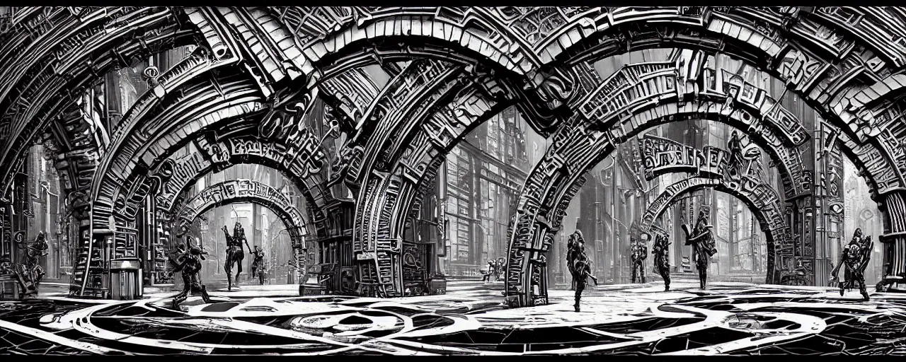 Image similar to a double helix dna cyberpunk steampunk stone carved archway, art deco high details, lineart, by vincent di fate and joe fenton, inking, screen print, masterpiece, trending on artstation, sharp, high contrast, hyper - detailed, ultrawide, hd, 4 k, 8 k