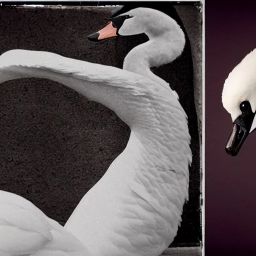 Image similar to a collage of a swan and a woman, dissected blown up, ultra realistic, cinematic