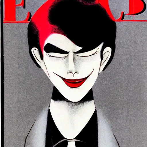 Image similar to A very red photgraphic portrait of the character, Desire, a tall, smiling androgyne with black hair and a grey pinstripe suit, studio lighting, medium shot, Life Magazine, 1978, Vertigo Comics, The Sandman written by Neil Gaiman, against a stormy sky