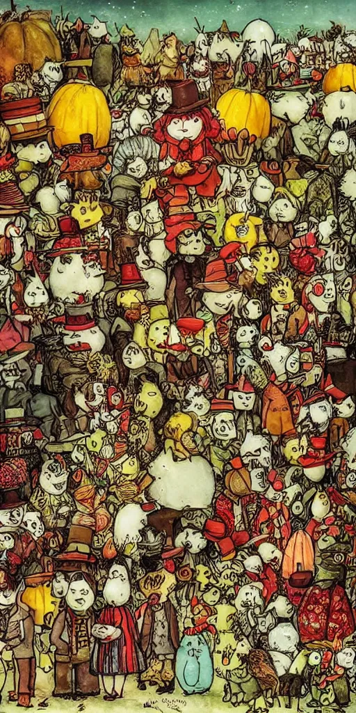 Prompt: a thanksgiving scene by alexander jansson and where's waldo