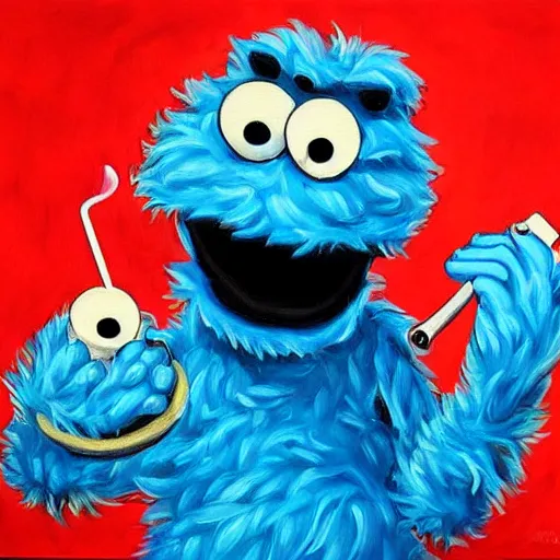 Prompt: cookie monster smoking a pipe, hyper realistic oil painting