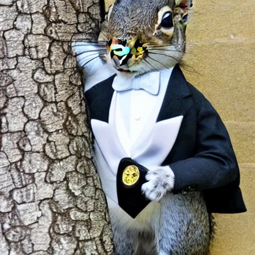 Prompt: a squirrel in a tuxedo and top hat