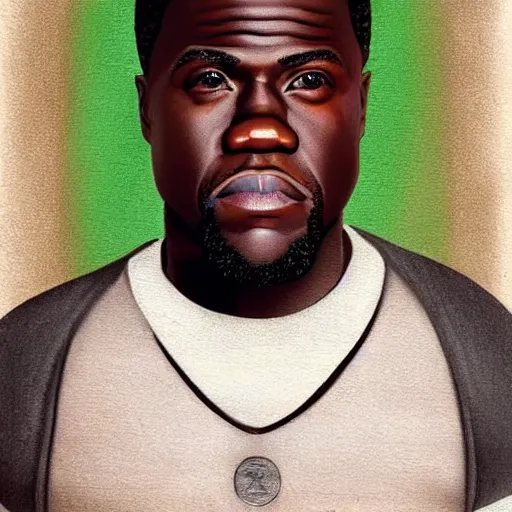 Image similar to ultra realistic kevin hart face portrait in the style of grant wood