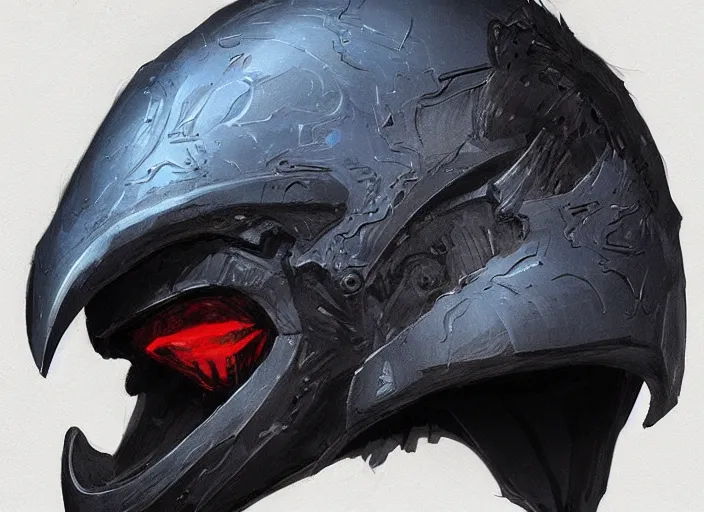 Image similar to portrait of raven themed helmet. concept art contest winner by bob ross and greg rutkowski ( 2 0 0 7 ).