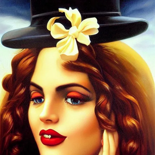 Prompt: woman, detailed almond eyes shape, dressed in beatnik style, piano, dark clouds, stylish, greg hildebrandt fancy paris oil painting high quality