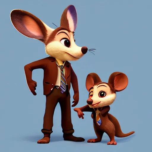 Image similar to basil mouse detective, pixar style, character adoptable, highly detailed, rendered, raytracing, cgi animated, 3 d demo reel avatar, style of maple story and zootopia, cool clothes, soft shade, soft lighting