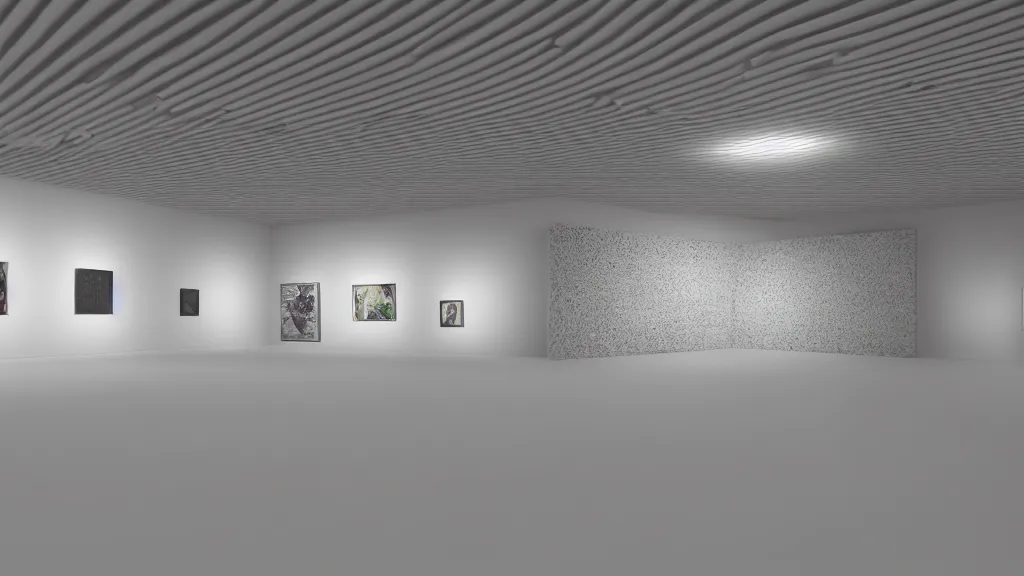 Image similar to 3 d rendering of a wall in a hyper modern art gallery with white walls, hyper detailed, soft light, unreal engine 5, 4 k, trending on artstation