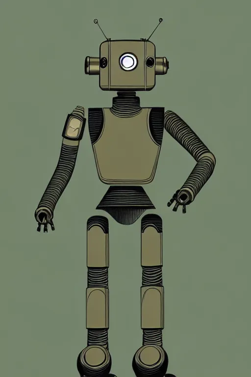 Prompt: 1 9 5 0 s retro future robot android valkery. muted colors. by jean - baptiste