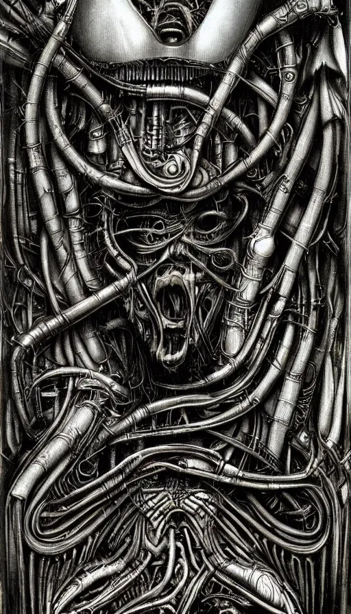 Image similar to techno artwork, by hr giger