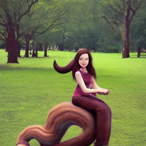 Image similar to girl riding a giant squirrel in the park, trending on artstation