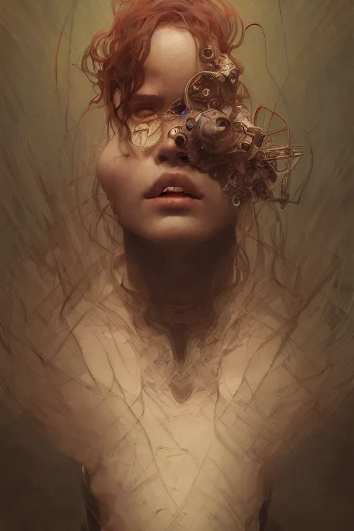 Image similar to A full portrait of a beautiful terrible powerful dystopian blind screaming prophet, intricate, elegant, highly detailed, digital painting, artstation, concept art, smooth, sharp focus, illustration, art by Krenz Cushart and Artem Demura and alphonse mucha