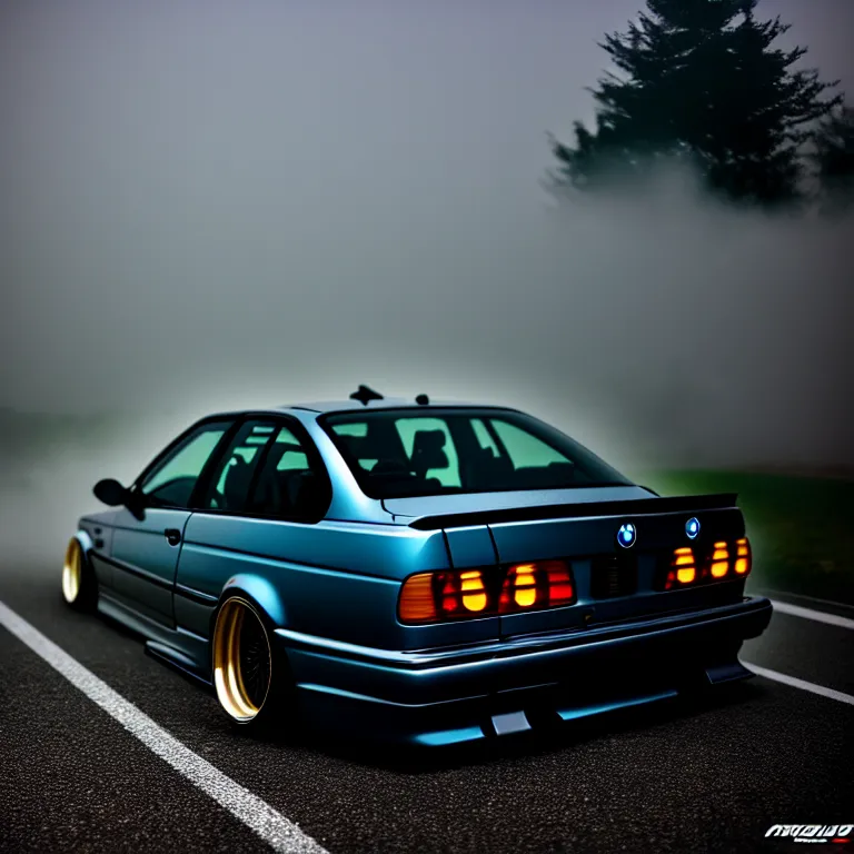 Prompt: close-up-photo BMW E36 illegal JDM meet, Saitama prefecture, misty night, cinematic color, photorealistic, highly detailed,