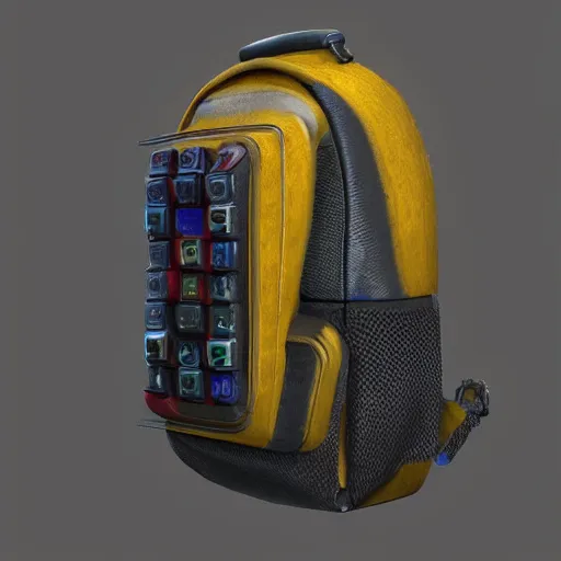 Image similar to modular game item, futuristic computer backpack, very realistic , artstation, concept art , game art, high quality,