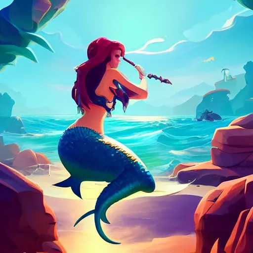 Image similar to painting mermaid treasure on sea of thieves game avatar hero smooth face median photoshop filter cutout vector, behance hd by jesper ejsing, by rhads, makoto shinkai and lois van baarle, ilya kuvshinov, rossdraws global illumination