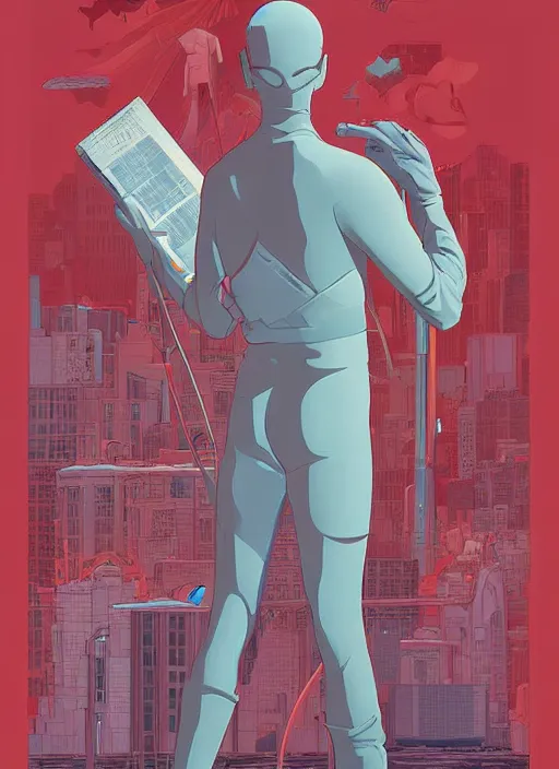 Image similar to poster artwork by Michael Whelan and Tomer Hanuka, of Delos Incorporated, clean