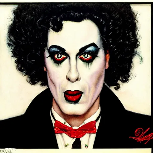 Image similar to frontal portrait of dr. frank - n - furter. a portrait by norman rockwell.