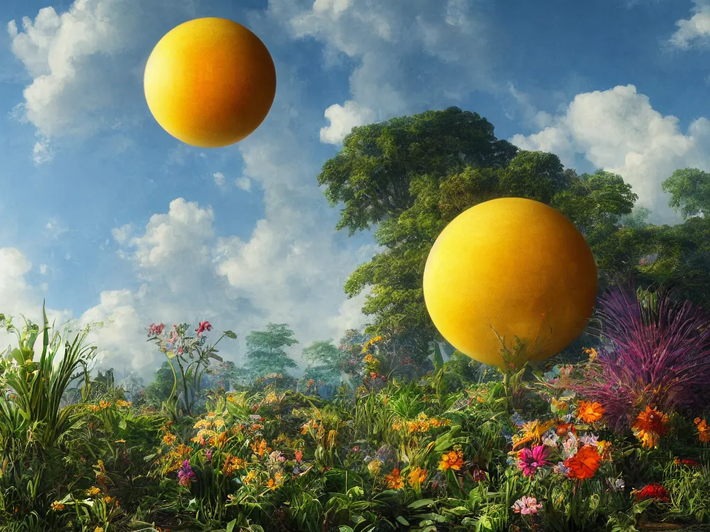 Image similar to sunlight study, the universe is a spheroid region 7 0 5 meters in diameter, art nouveau, kauai wildflower undergrowth, by jan davidz de heem and ( ( ( ( ( lisa frank ) ) ) ) ), 8 k, sharp focus, octane render