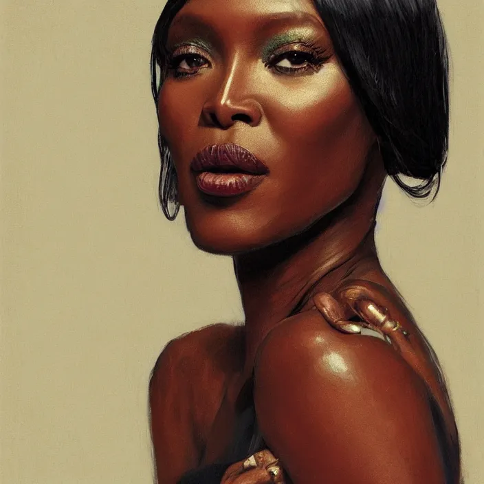 Image similar to Naomi Campbell by Lynette Yiadom-Boakye. details, smooth, sharp focus, illustration, realistic, cinematic, artstation, award winning, rgb , unreal engine, octane render, cinematic light, macro, depth of field, blur, red light and clouds from the back, highly detailed epic cinematic concept art CG render made in Maya, Blender and Photoshop, octane render, excellent composition, dynamic dramatic cinematic lighting, aesthetic, very inspirational, arthouse.