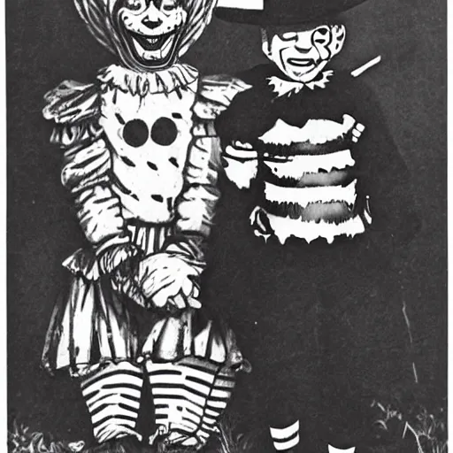 Image similar to old family portrait of pennywise and freddy krueger