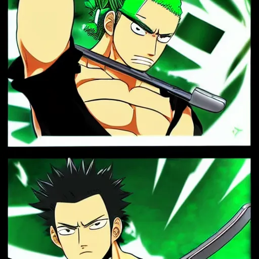 Image similar to roronoa zoro playing videogames, manga style