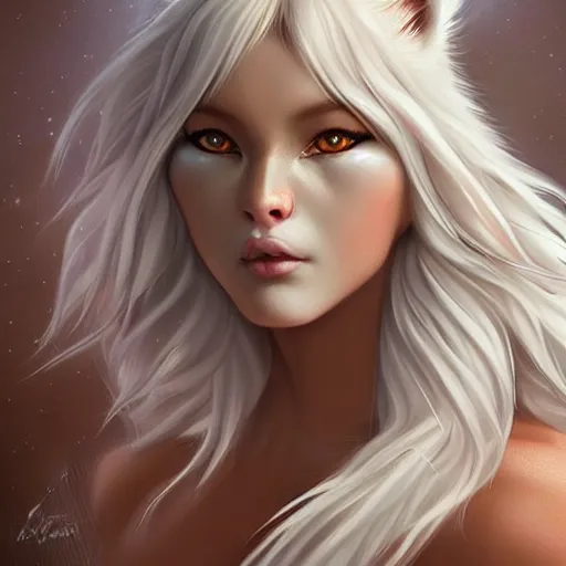 Image similar to beautiful realistic portrait of white anthropomorphic lynx by artgerm, furry fantasy art