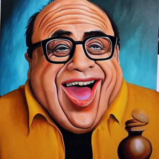 Image similar to danny devito painted in the style of salvador dali, salvador dali, danny devito, detailed, painting