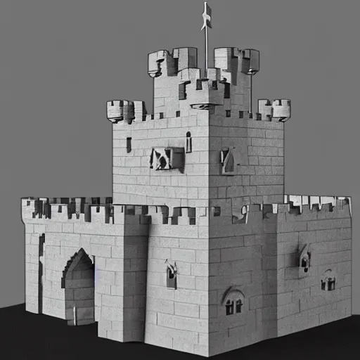 Prompt: Low poly render of a mighty castle