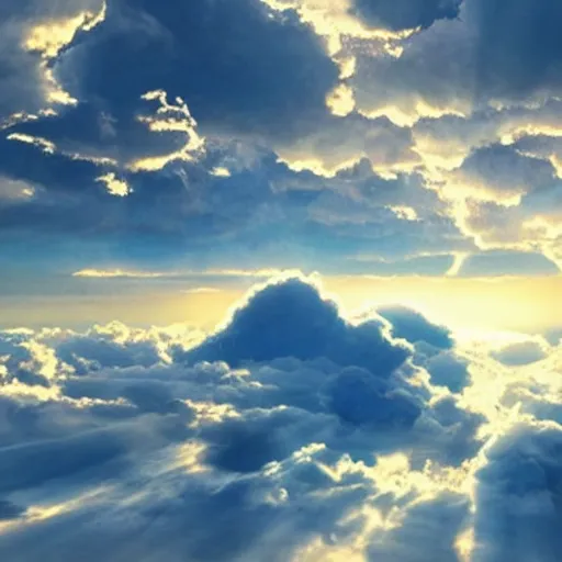 Prompt: clouds with blue rays of light coming from them, photorealistic, heavenly