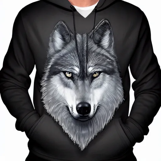 Prompt: Wolf dressing black hoodie, artstation, hyperdetailed, cgsociety,8k,