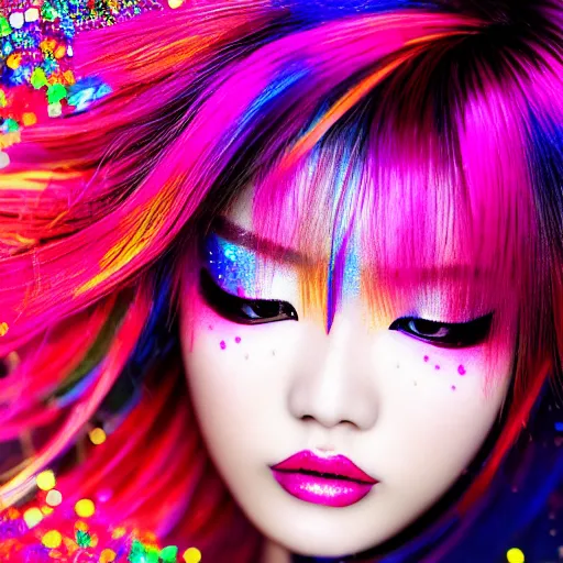 japanese model with maximalist hair style and makeup, | Stable ...