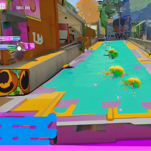 Prompt: Splatoon as a Fall Guys game, in game screenshot, realistic game engine