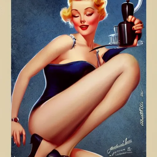 Image similar to a retro 1 9 5 0 pinup by charlie bowater and anna dittmann and gil elvgren.