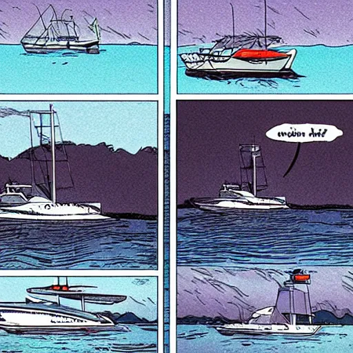 Image similar to comic of a yacht by bill waterson