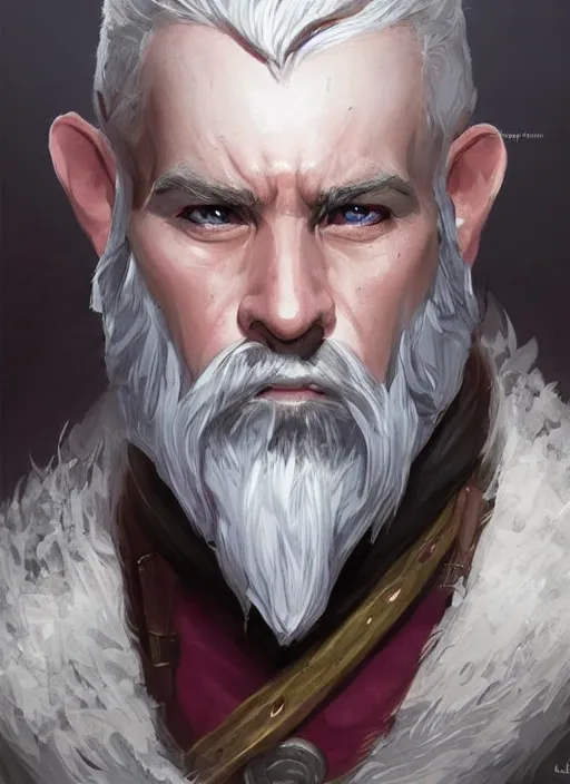 Prompt: man with short white hair and white circle beard, dndbeyond, bright, colourful, realistic, dnd character portrait, full body, pathfinder, pinterest, art by ralph horsley, dnd, rpg, lotr game design fanart by concept art, behance hd, artstation, deviantart, hdr render in unreal engine 5