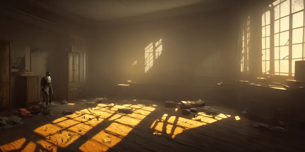 Prompt: a room from dying light 2 art by studio ghibli, animation, sharp, rendered in unreal engine 5, focused, concept key art by greg rutkowski, bloom, dramatic lighting