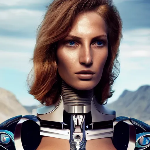 Image similar to portrait of a stunningly beautiful alluring futuristic robot female, depth of field, zeiss lens, detailed, symmetrical, centered, fashion photoshoot, by Annie Leibovitz and Steve McCurry, David Lazar, Jimmy Nelsson, Breathtaking, 8k resolution, extremely detailed, beautiful, establishing shot, artistic, hyperrealistic, beautiful face, octane render