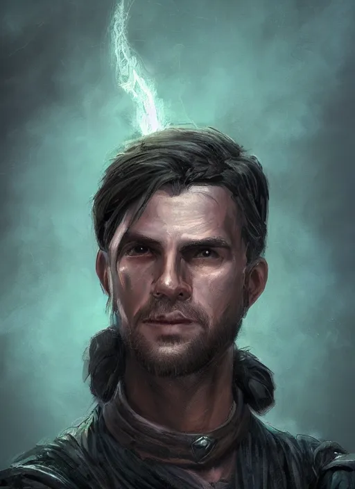 Prompt: A fantasy comic book style portrait painting of a 30 year old male as a Sorcerer in a atmospheric dark fortress, unreal 5, DAZ, hyperrealistic, octane render, RPG portrait, ambient light, dynamic lighting