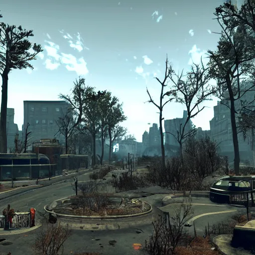 Prompt: central park, new york city in ruins post - nuclear war in fallout 4, in game screenshot