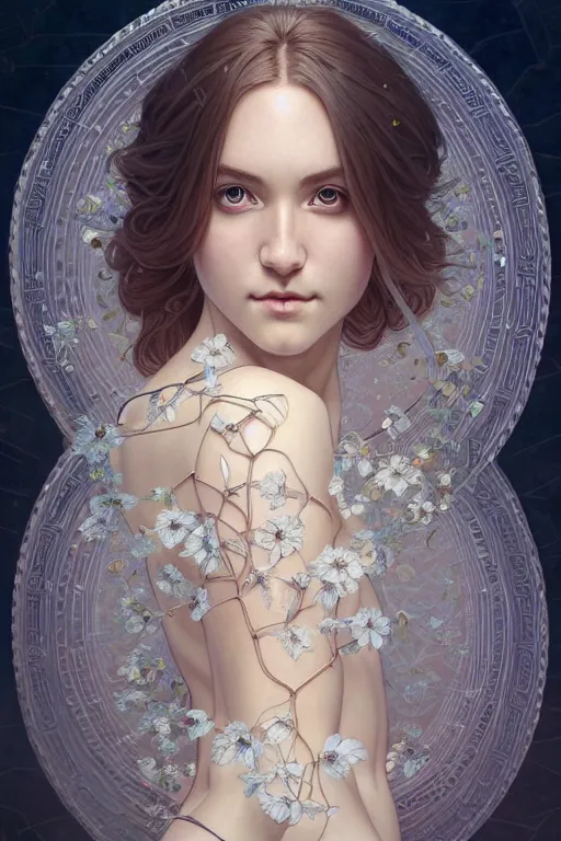 Image similar to symmetry!! full body portrait!!!! of a beautiful!!!! delicate elegant nordic shield maiden, pretty face!!!!, flower petals, intricate, elegant, highly detailed, digital painting, artstation, concept art, smooth, sharp focus, illustration, art by artgerm and greg rutkowski and alphonse mucha, 8 k