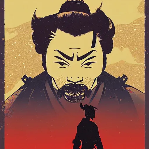 Image similar to a painting of a samurai silhouette in the snow, poster art by otomo katsuhiro and by petros afshar, cgsociety, nuclear art, reimagined by industrial light and magic, official art, poster art