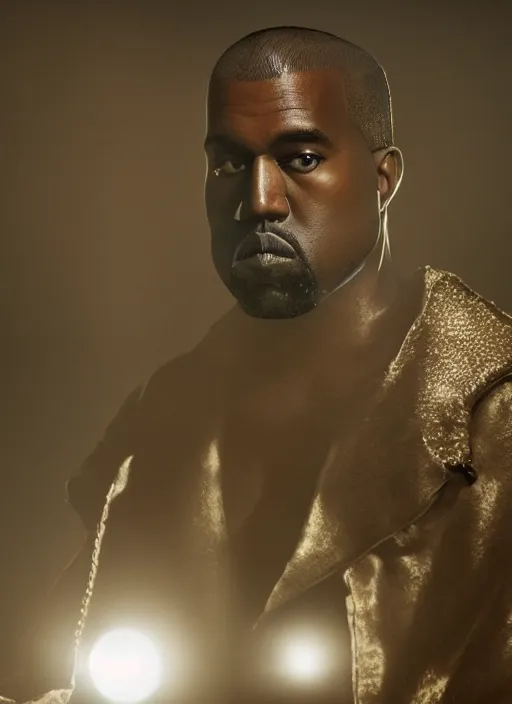 Image similar to kanye west as emperor napoleon in elden ring, splash art, movie still, cinematic lighting, dramatic, octane render, long lens, shallow depth of field, bokeh, anamorphic lens flare, 8 k, hyper detailed, 3 5 mm film grain