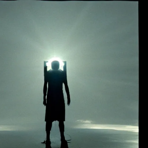 Image similar to movie still of god sun cyborg, cinematic composition, cinematic light, criterion collection, by david lynch