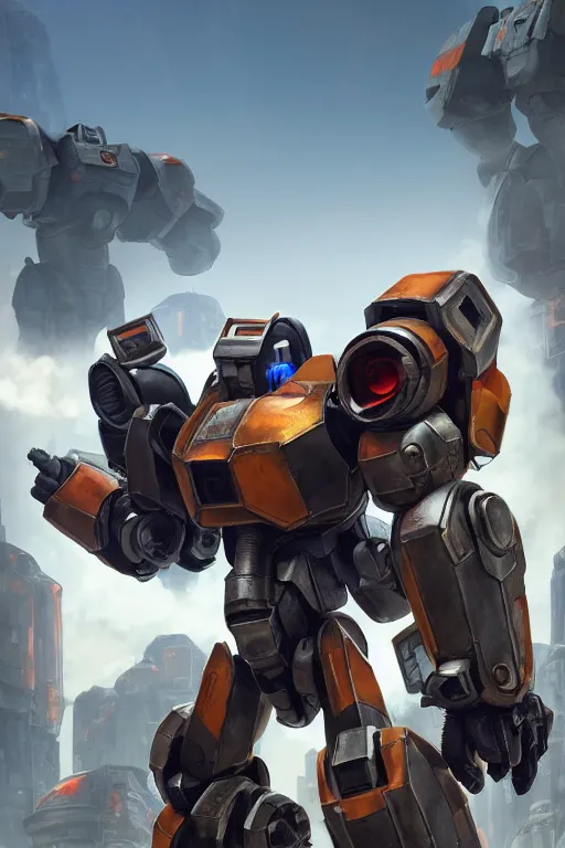 Image similar to mechwarrior 5 : mercenaries mech megaman transformer robot boss tank engine game octane render, 4 k, hd 2 0 2 2 3 d cgi rtx hdr style chrome reflexion glow fanart, global illumination ray tracing hdr fanart arstation by ian pesty by jesper ejsing pixar and disney unreal zbrush central hardmesh