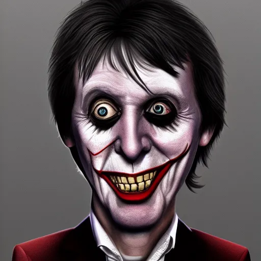 Prompt: Paul McCartney is the Joker hyperdetailed, artstation, cgsociety, 8k