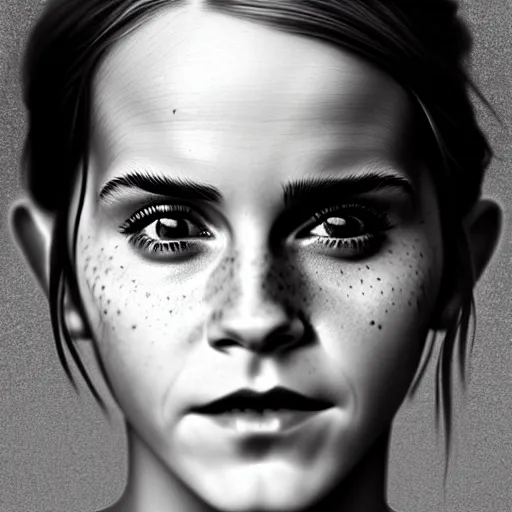 Image similar to Very funny Emma Watson looking like an old monkey, colorful painting on grey scale face, powerful , magic, thunders, dramatic lighting, intricate, wild, highly detailed, digital painting, artstation, concept art, smooth, sharp focus, illustration, art by artgerm and greg rutkowski and alphonse mucha, footage